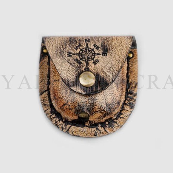 Brass Sundial Compass with Leather Cover 2 " Perfect Travel Companion Gift - Picture 4 of 5